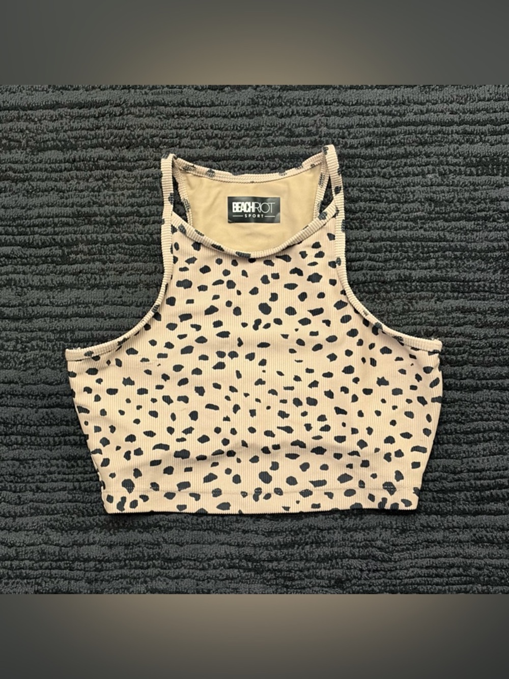 Beach Riot Anna Tank Taupe Spot Racerback Ribbed Sports Bra